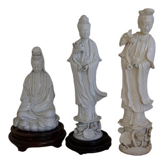 Late 19th Century Blanc De Chine Porcelain Geisha Statues - Set of 3 For Sale