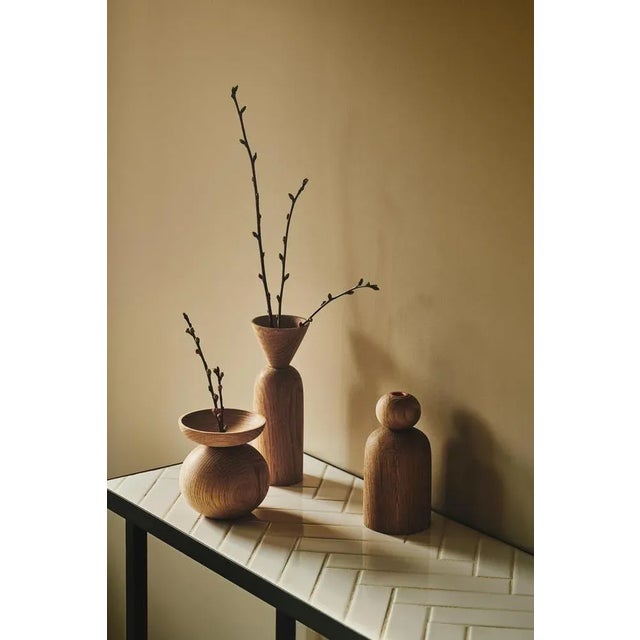 Bowl shape black stained oak vase by applicata dimensions: d 13 x w 13 x h 14 cm materials: black stained oak. Available...