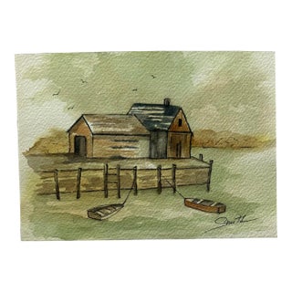 Original Watercolor Seascape “By the Dock of the Bay” For Sale