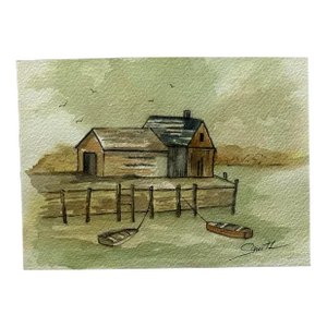 Signed Original Watercolor Seascape “By the Dock of the Bay”