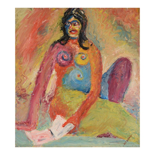 Middle of a Read - Original Abstract Expressionist Outsider Art on Canvas by Harald Dry Schmidt For Sale