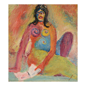 Middle of a Read - Original Abstract Expressionist Outsider Art on Canvas by Harald Dry Schmidt