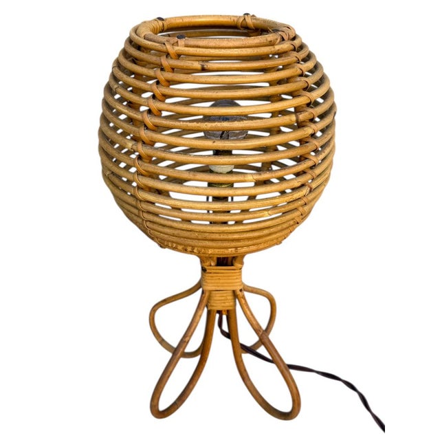 1960s Mid-Century French Rattan and Wicker Table Lamps by Louis Sognot, 1960s, Set of 2 For Sale - Image 5 of 18