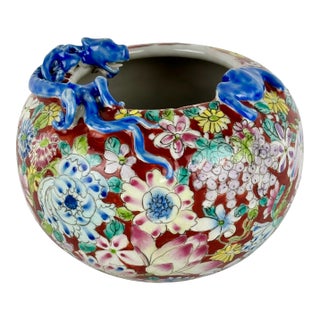 Chinese Famille‑Rose Brush Pot With Applied Blue Dragons, Guangxu Mark — Late Qing / Early Republic, 5" For Sale