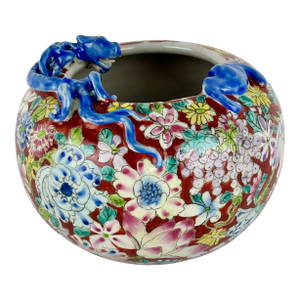 Chinese Famille‑Rose Brush Pot With Applied Blue Dragons, Guangxu Mark — Late Qing / Early Republic, 5"