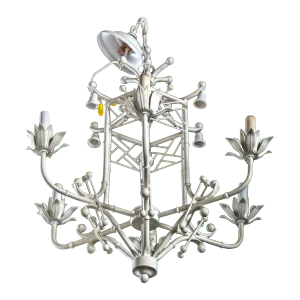 White Painted Wrought Iron Chinoiserie Chandelier With Bells