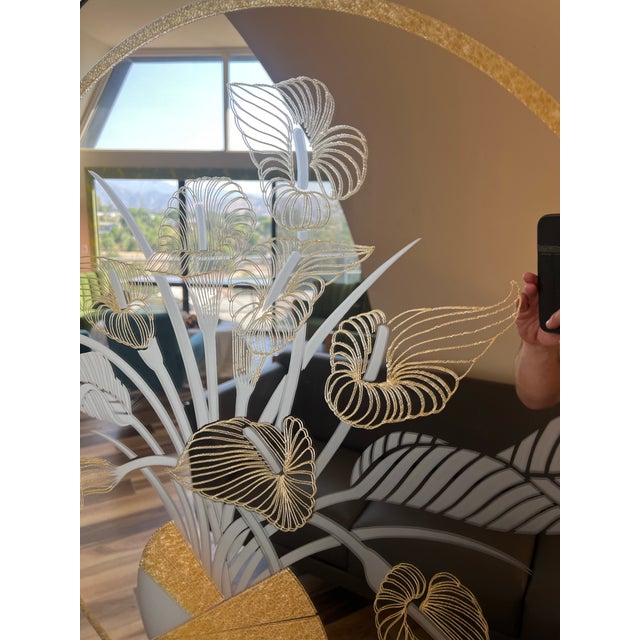 Postmodern 1980s Richard Sandoval Windsor Wall Octagon Brass Mirror Flowers Vase For Sale - Image 10 of 11