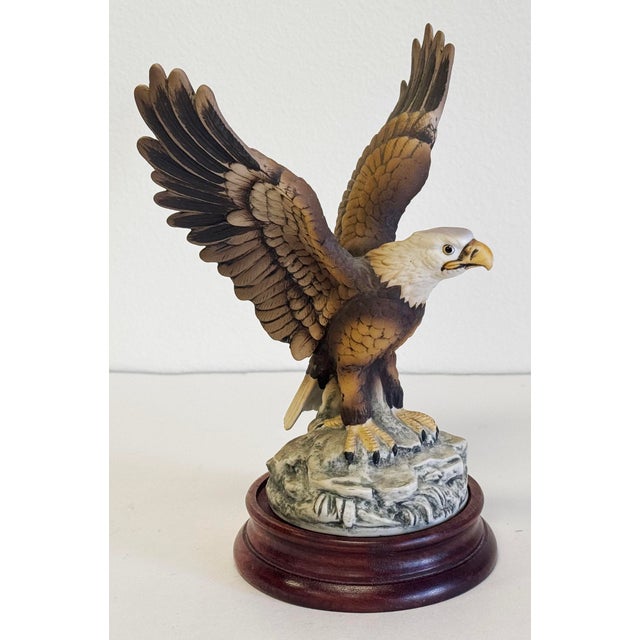 Late 20th Century Vintage Porcelain Bald Eagle Figurine on Wood Stand For Sale - Image 5 of 7