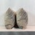 Custom-tailored 20” feather/down pillows in painted linen adorning large gray and white leaves. Hidden zipper closures....