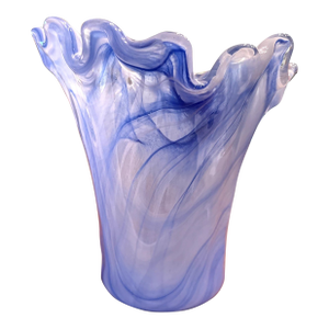 Vintage MCM Vietri Onda Short Ruffled Mouthblown Glass Vase From Italy