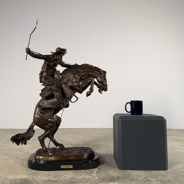 Early 21st Century "Bronco Buster" Signed Bronze Sculpture After Frederic Remington - 35" H For Sale - Image 5 of 11