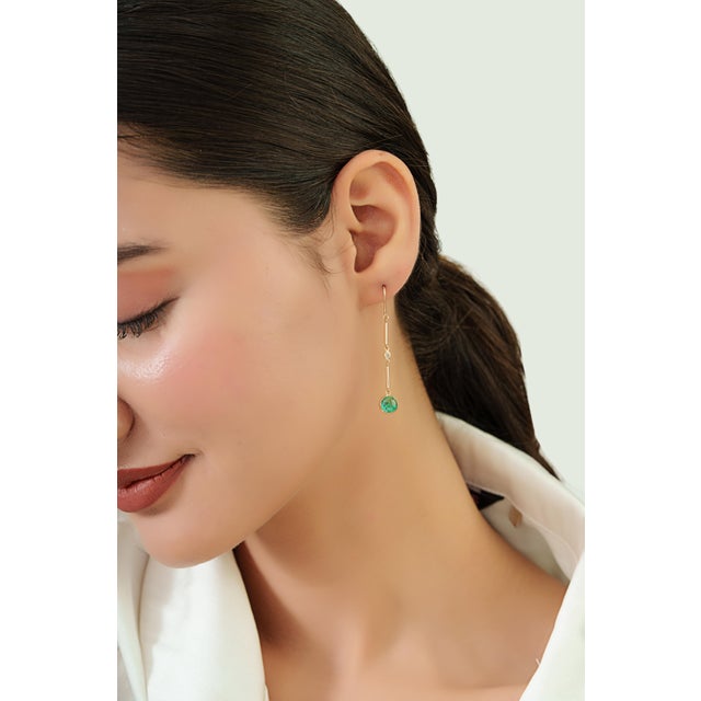 Not Yet Made - Made To Order Contemporary 2.15ct Emerald & Diamond Floating Drop Earrings in 14k Gold- 2 Pieces For Sale - Image 5 of 14