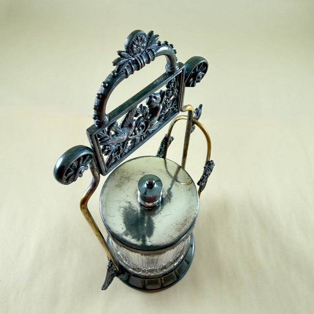 Victorian Era Meriden Silver Plate & Pressed Glass Pickle Castor & Tongs For Sale - Image 15 of 18