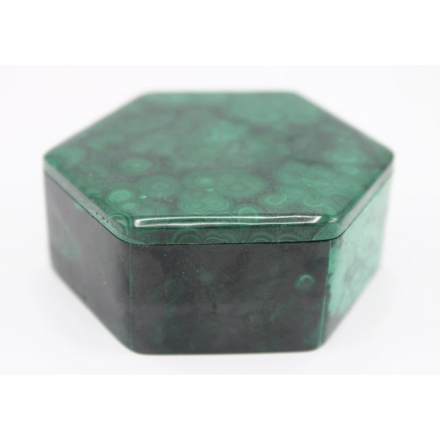 Mid 20th Century Vintage Hexagonal Genuine Malachite Box For Sale - Image 5 of 10