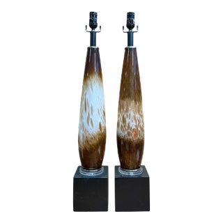 Mid-Century Modern Italian Murano Hand Blown Glass Table Lamps - Pair For Sale