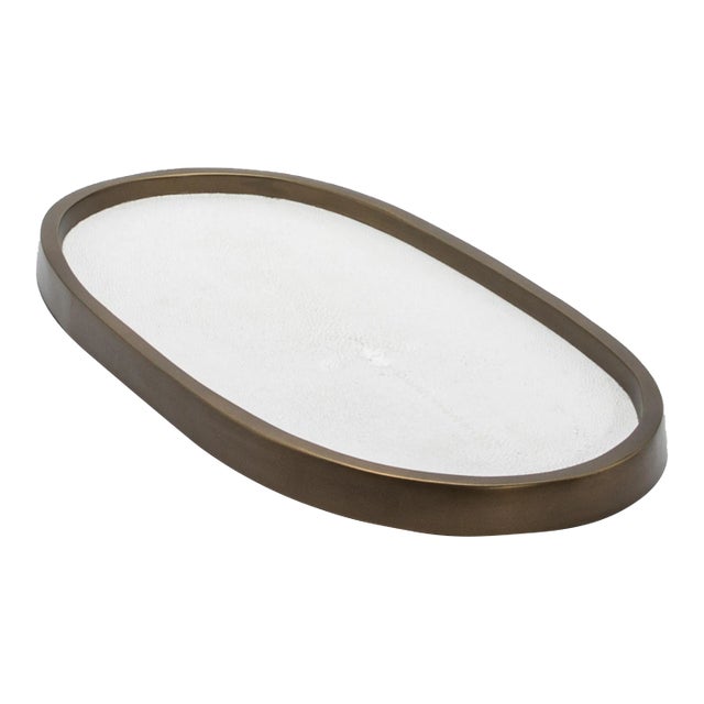 Oval Tray in White Shagreen With Bronze Patina Brass by Kifu Paris For Sale