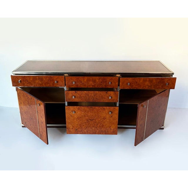 Vintage Brass and Burl Sideboard with Drawers, 1970 For Sale - Image 4 of 14