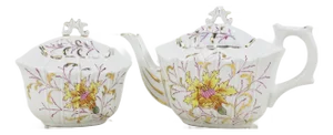 Vintage Hand-Painted Porcelain Tea Set With Floral & Gold Details