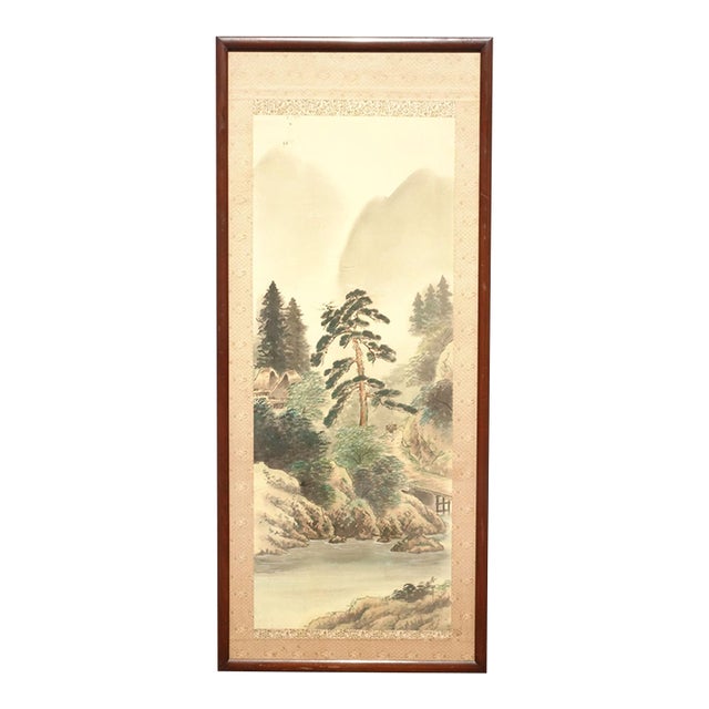Tall Vintage Japanese Panel Screen Picture Forest Landscape and Signed For Sale