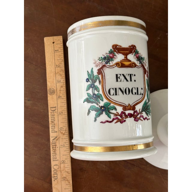 Pair Old Paris Apothecary Jars – Late 19th Century French Porcelain, Gilded & Hand Painted For Sale - Image 12 of 13