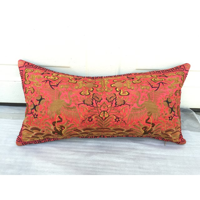 Red Silk Embroidered Crane Boudoir Pillow Chairish