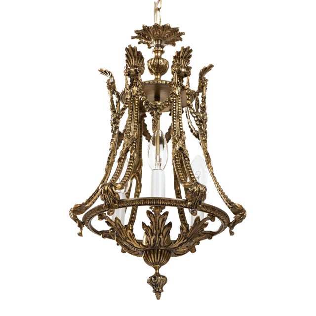 1950s Spanish Brass 3 Light Chandelier For Sale