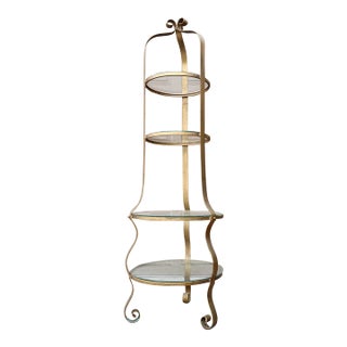 Vintage Hollywood Regency Brass & Glass Plant / Pastry Stand Display Shelving For Sale