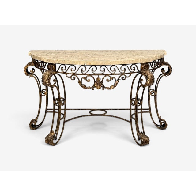 French Maitland Smith, Console Table, Gilt Metal, Tesselated Marble, Philippines, 1980s For Sale - Image 3 of 13