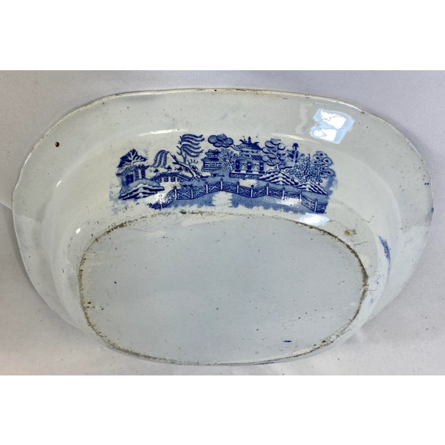 Antique Oval Blue Willow Serving Bowl Made in England - Circa 1900 For Sale - Image 11 of 13