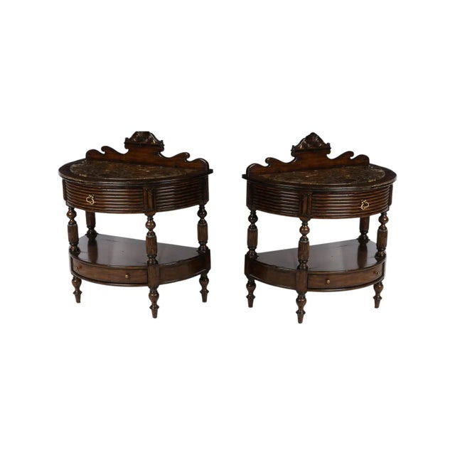 Late 20th Century Pair of Marge Carson Demilune Side Tables / Nightstands Marble Top For Sale - Image 13 of 14