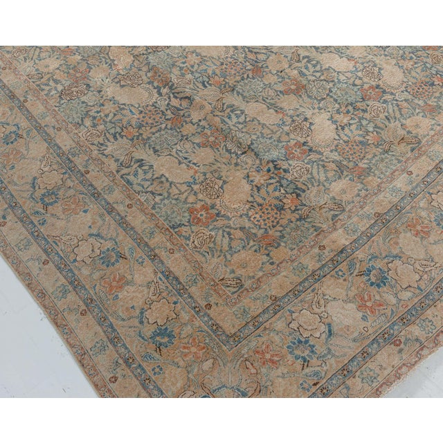 Persian Authentic Persian Tabriz Beige Blue Handmade Wool Rug For Sale - Image 3 of 8