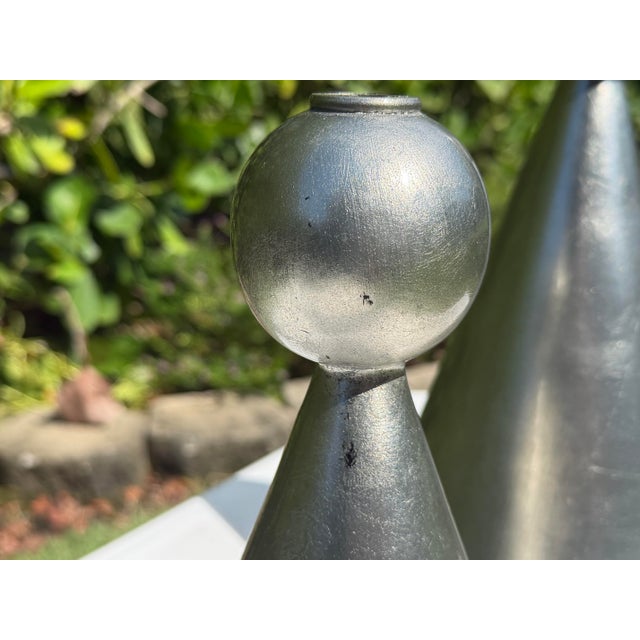 Vintage Sculptural Postmodern Ceramic Candleholders, Graduated Pair For Sale - Image 11 of 12