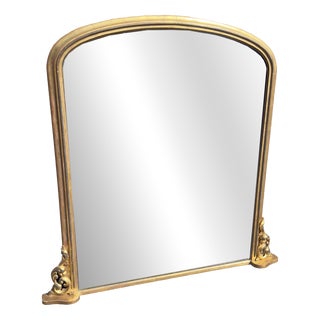 Large Antique English Arched Top Gilt Overmantel Mirror, 1800s For Sale