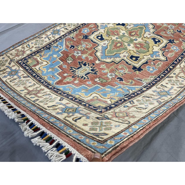 Terracotta Persian Style Heriz Wool Rug With Blue Accents, 3'11" X 6'3" For Sale - Image 11 of 14