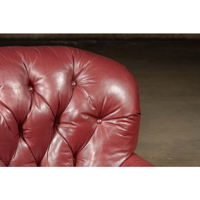 Vintage Tufted Leather Churchill Chair With Ottoman in Burgundy For Sale - Image 10 of 11