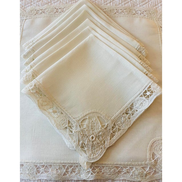 Antique Battenberg Tape Lace Tablecloth, 8 Placemats, Runner and 8