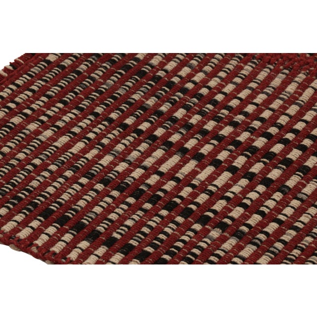 Contemporary Rug & Kilim's Accent Kilim, Red and Beige With Black Textural Stripes For Sale - Image 3 of 8