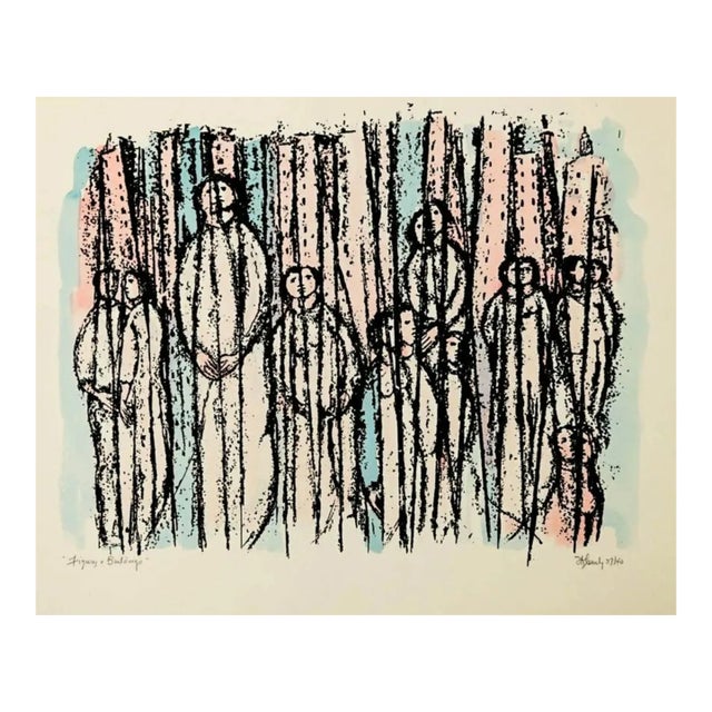 1976 Frank Kleinholz Figure and Buildings Serigraph For Sale