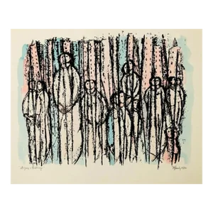 1976 Frank Kleinholz Figure and Buildings Serigraph