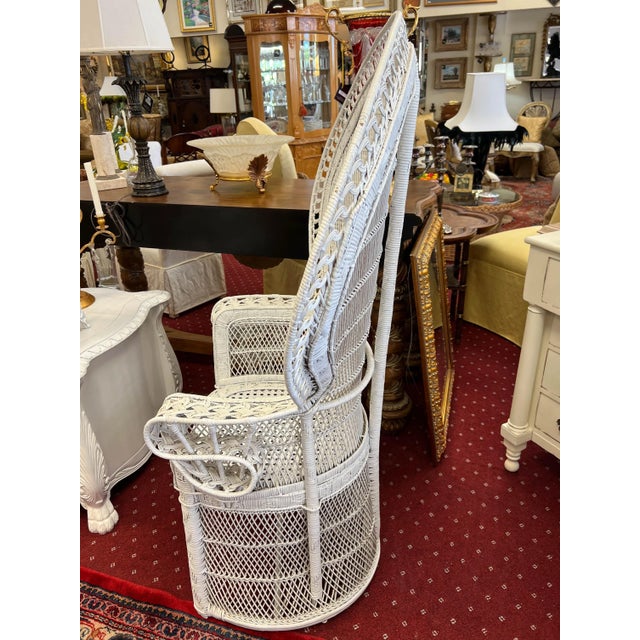 Palm Beach Regency White Wicker Peacock Chair, 1970s For Sale - Image 4 of 12