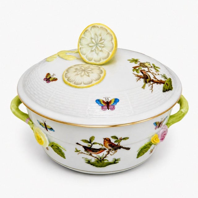 Herendi Rothschild Porcelain Bowl with Lemon Knob, 1990s For Sale - Image 4 of 6