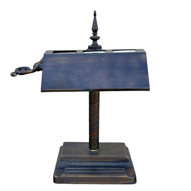 This Arts & Crafts Mission style heavy-cast bronze wash brass desk/piano lamp is a great example early electric lamps. The...
