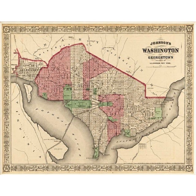 Original steel engraving of Washington and Georgetown was published by A.J. Johnson as part of his renowned New...