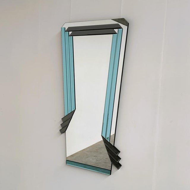 Vintage Geometric Mirror in Blue and Dark Gray Smoked Glass, 1980s For Sale - Image 5 of 7