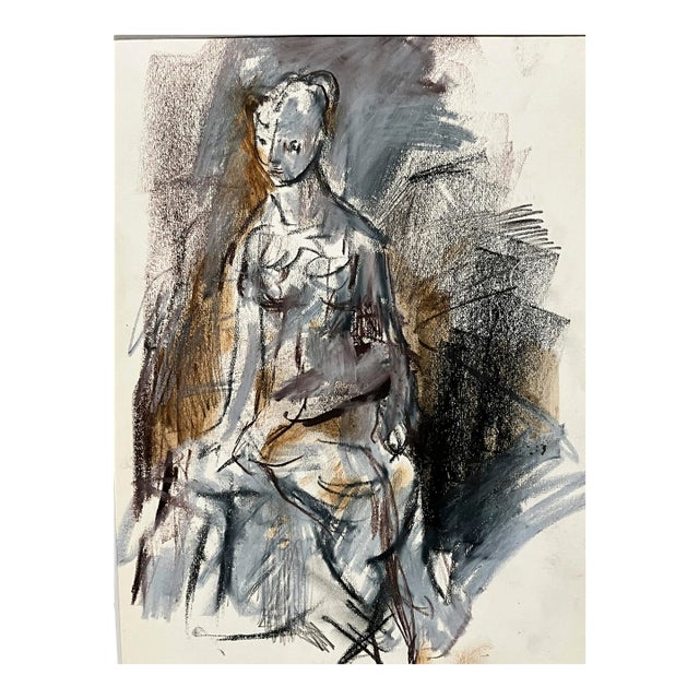 A charcoal and pastel figure study of a seated woman by artist Francis Chapin. Matted to 12"x 16". A prolific painter,...