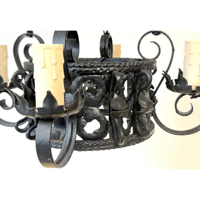 Addison Mizner Style Spanish Colonial Wrought Iron Four-Light Chandelier For Sale - Image 13 of 18