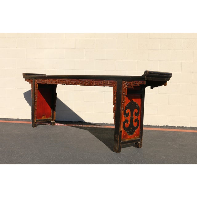 19th Century Antique Chinese Carved Altar Console Table With Everted Ends For Sale - Image 13 of 18