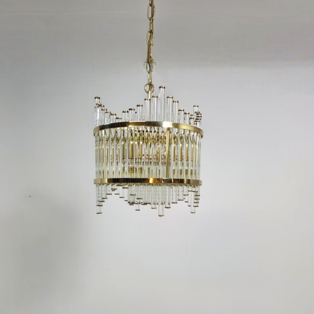 Mid-Century Hollywood Regency Brass and Glass Tube Ceiling Light by Christoph Palme for Palwa, 1970s For Sale - Image 4 of 10