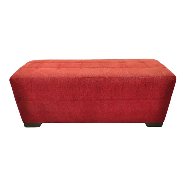 Late 20th Century Directional Red Upholstered 56" Large Modern Charles Bench Seat Ottoman For Sale