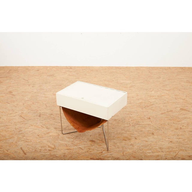 Folding Metal Frame Box with Leather Compartment in White Painted Plywood from Wohnhilfe, 1950s For Sale - Image 12 of 12